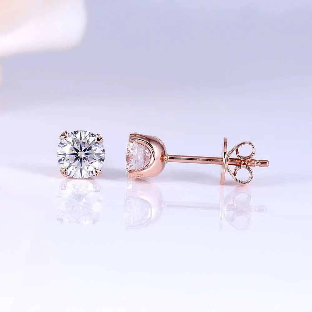 14k Rose Gold Halo Stud Moissanite Earrings 1.28ctw