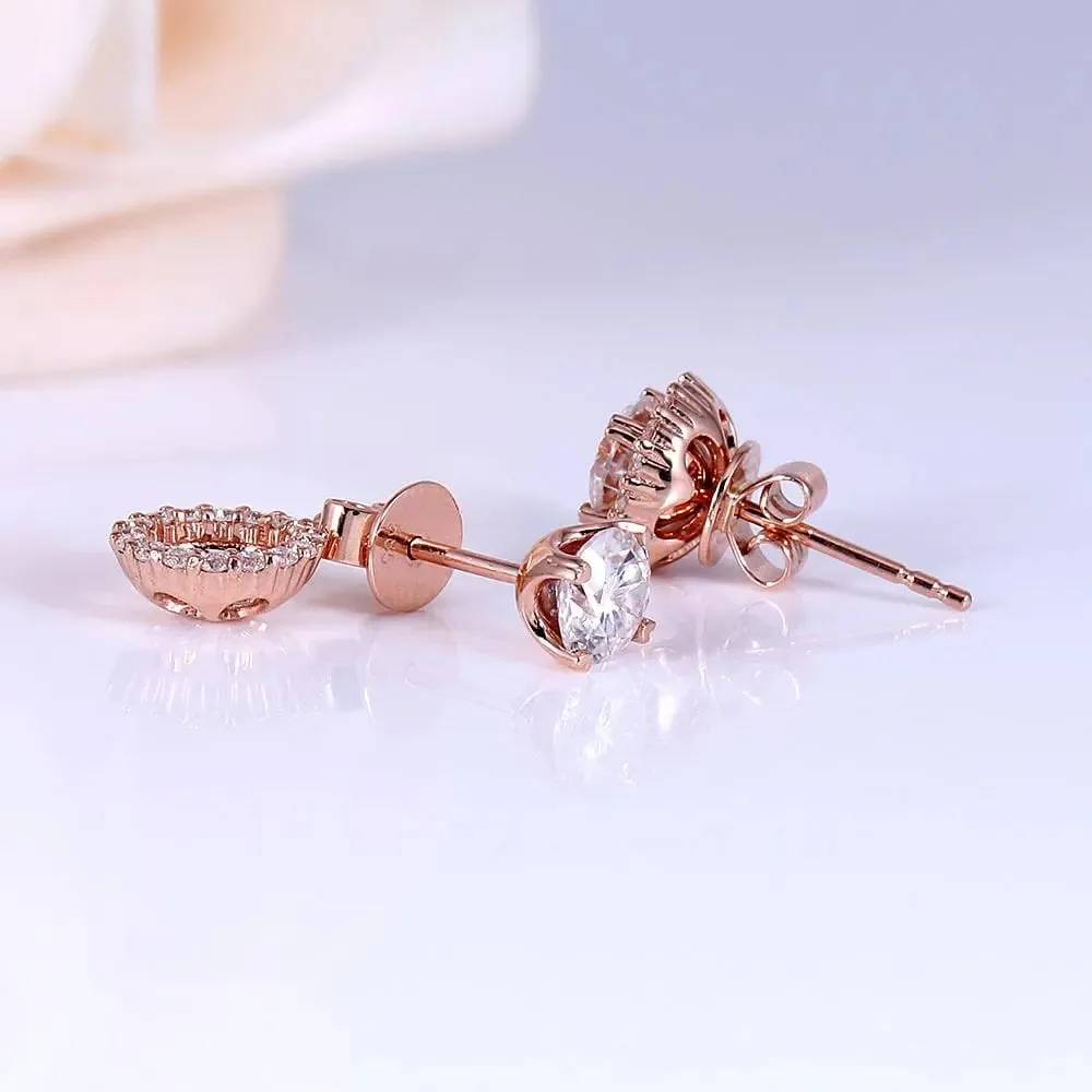 14k Rose Gold Halo Stud Moissanite Earrings 1.28ctw