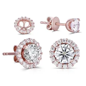 14k Rose Gold Halo Stud Moissanite Earrings 1.28ctw