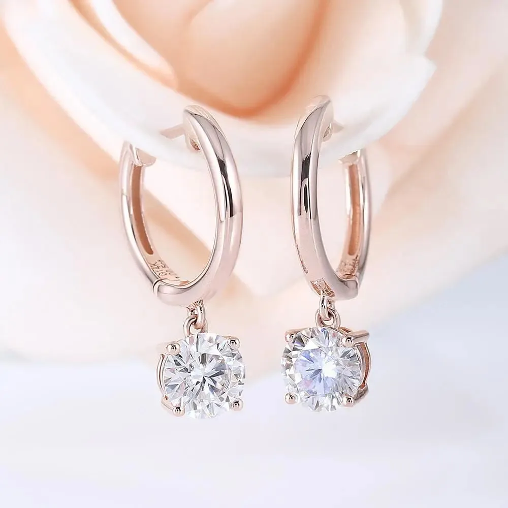 14k Rose Gold Hoop Moissanite Earrings 1ctw