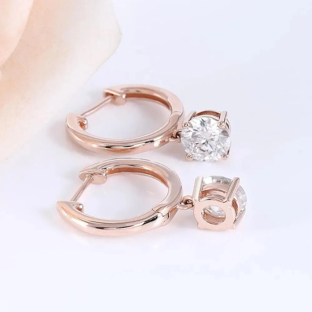 14k Rose Gold Hoop Moissanite Earrings 1ctw