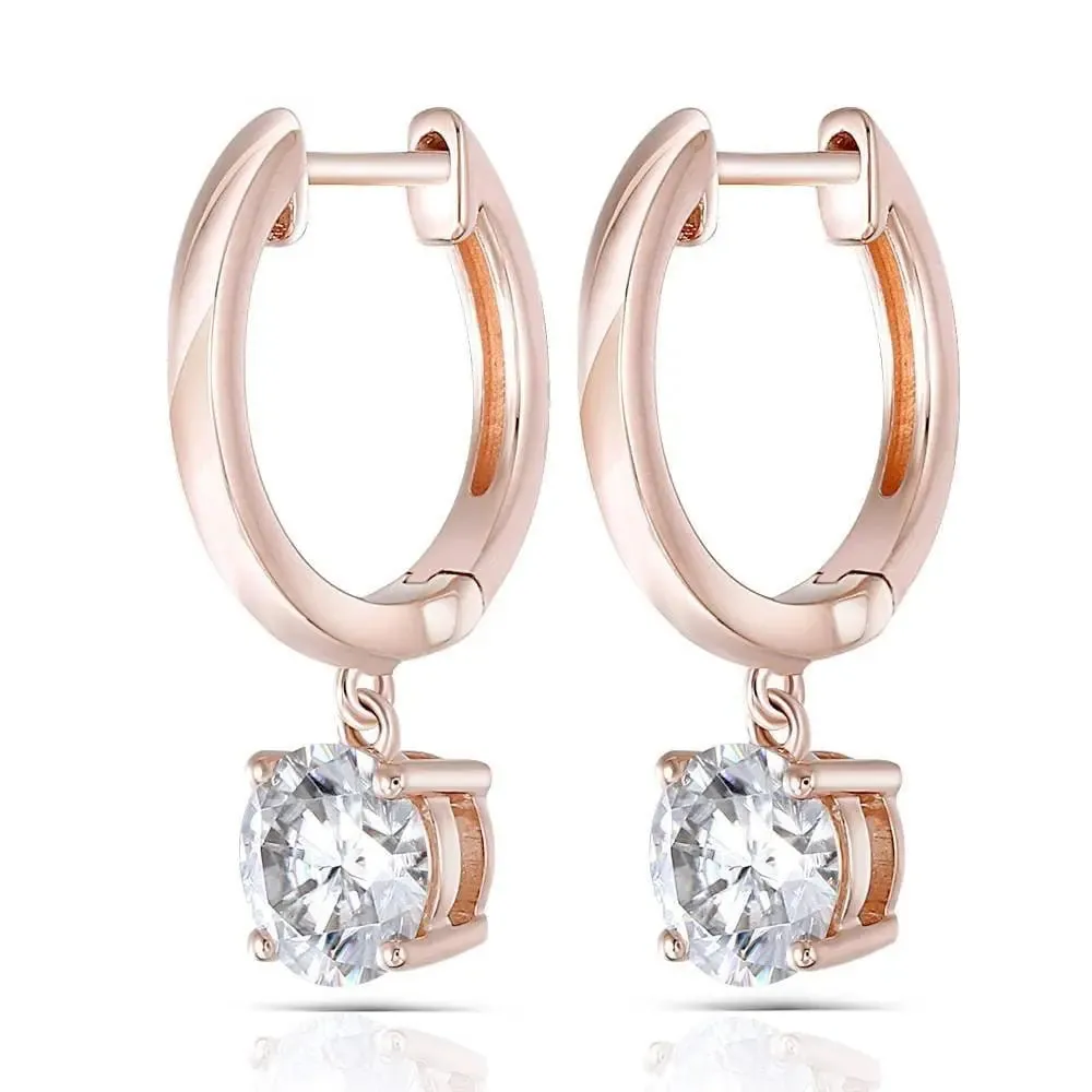 14k Rose Gold Hoop Moissanite Earrings 1ctw