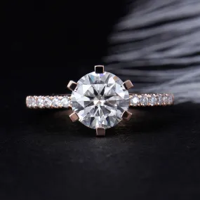 14k Rose Gold Moissanite Ring 2ct Center Stone