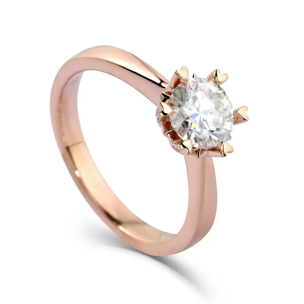 14k Rose Gold Solitaire Moissanite Ring 1ct