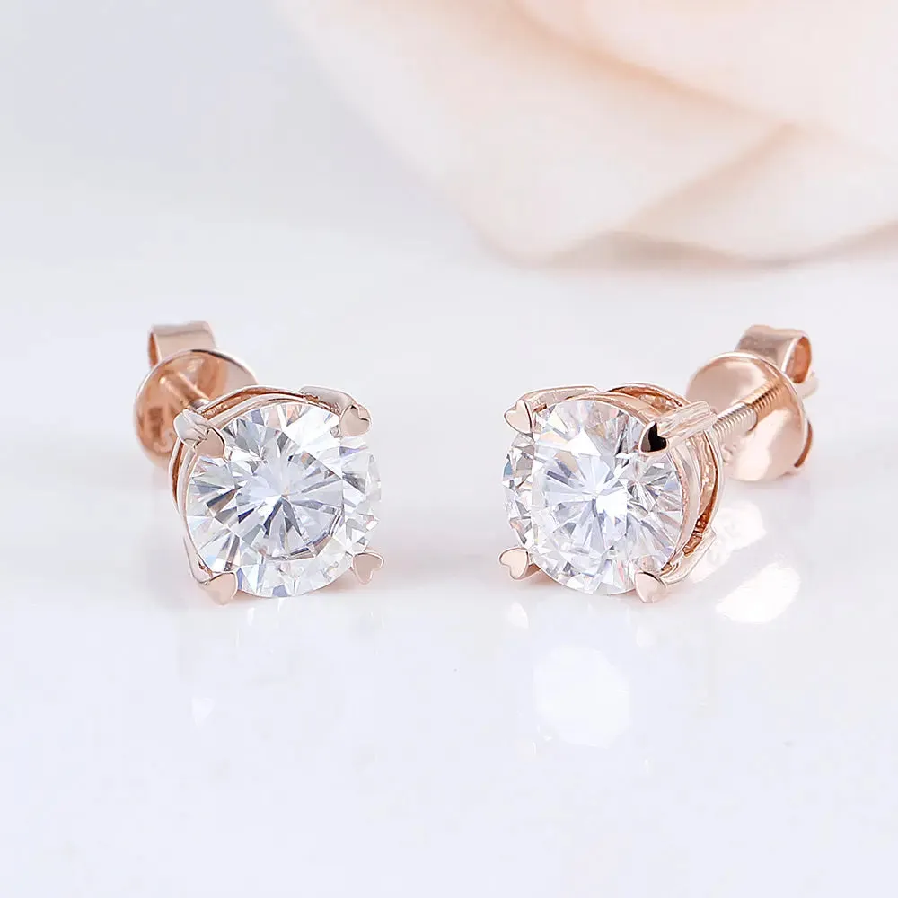 14k Rose Gold Stud Moissanite Earrings 2ctw