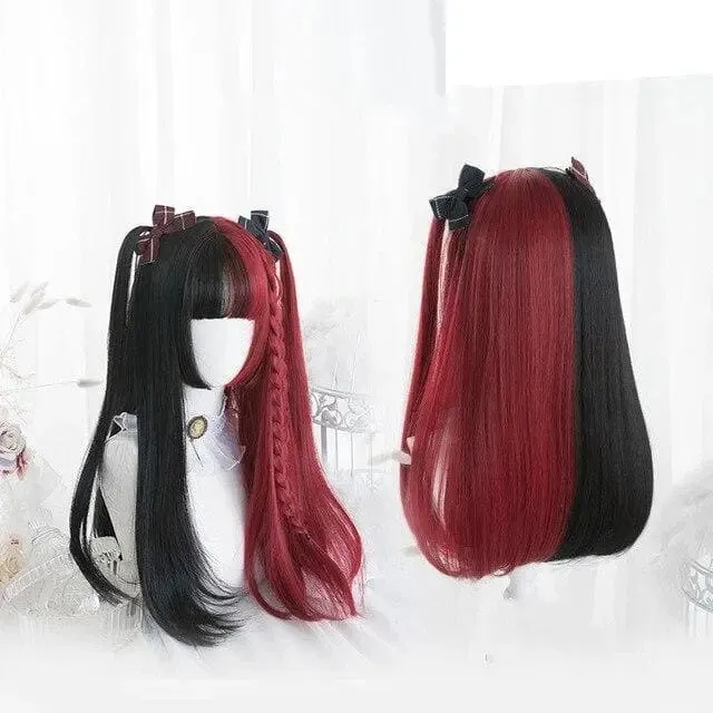 65CM Black Mixed Red Gothic Lolita Cosplay Wig MK14847