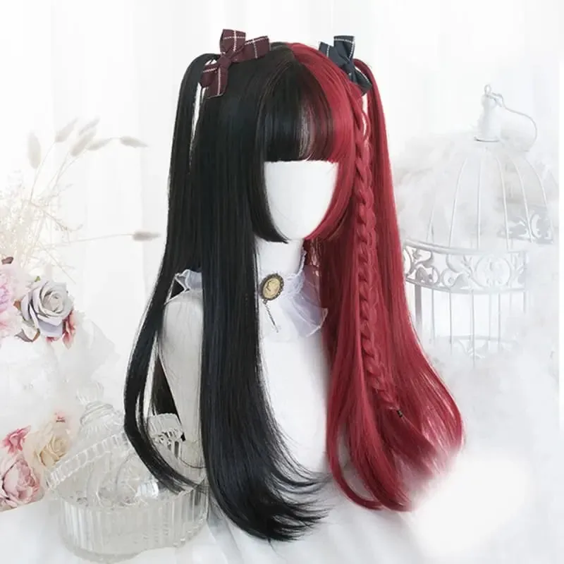 65CM Black Mixed Red Gothic Lolita Cosplay Wig MK14847