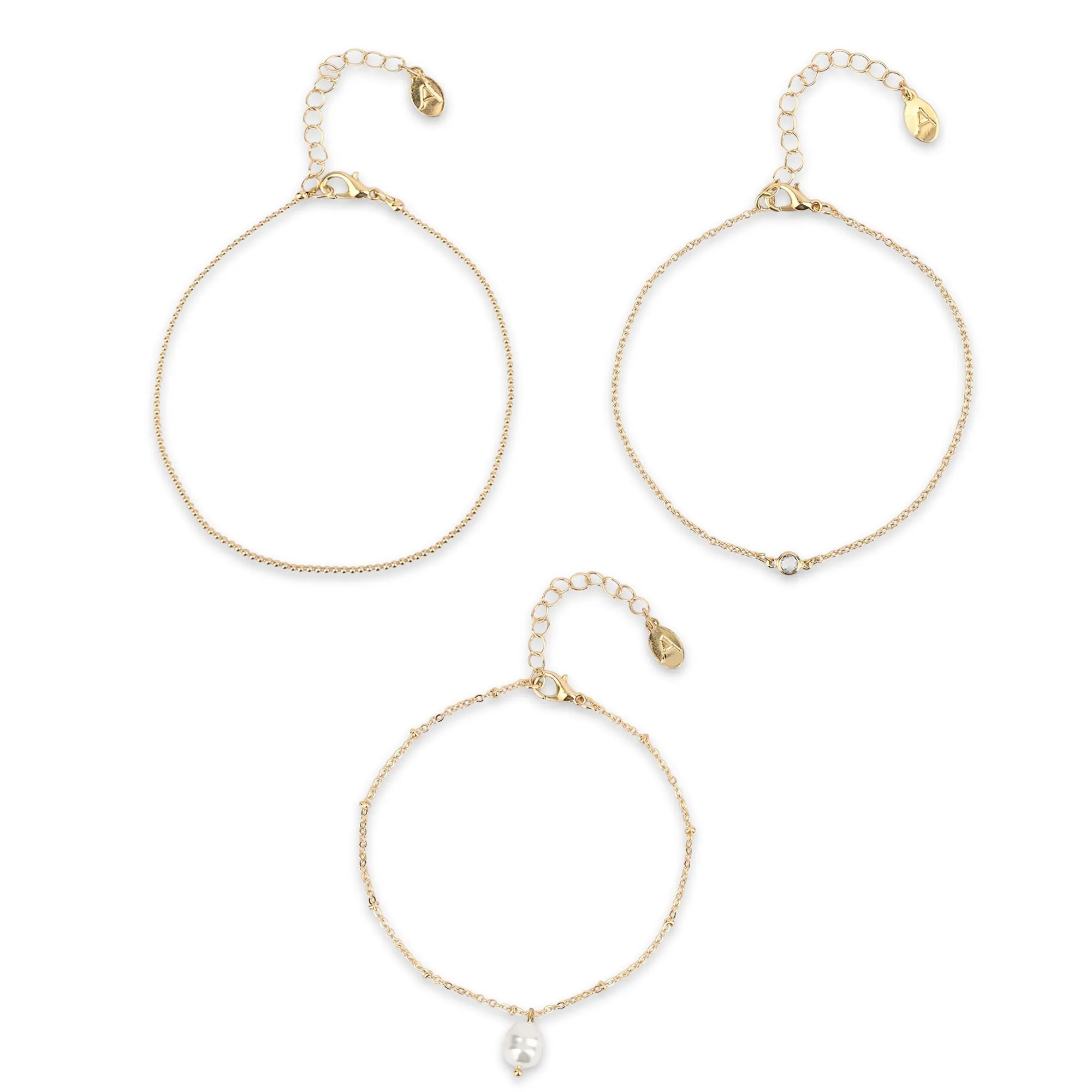 Accessorize London  Women's Gold Pearl Drop Anklets Pack of 3