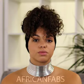 African Style Choker / Silver High Necklace - Silver