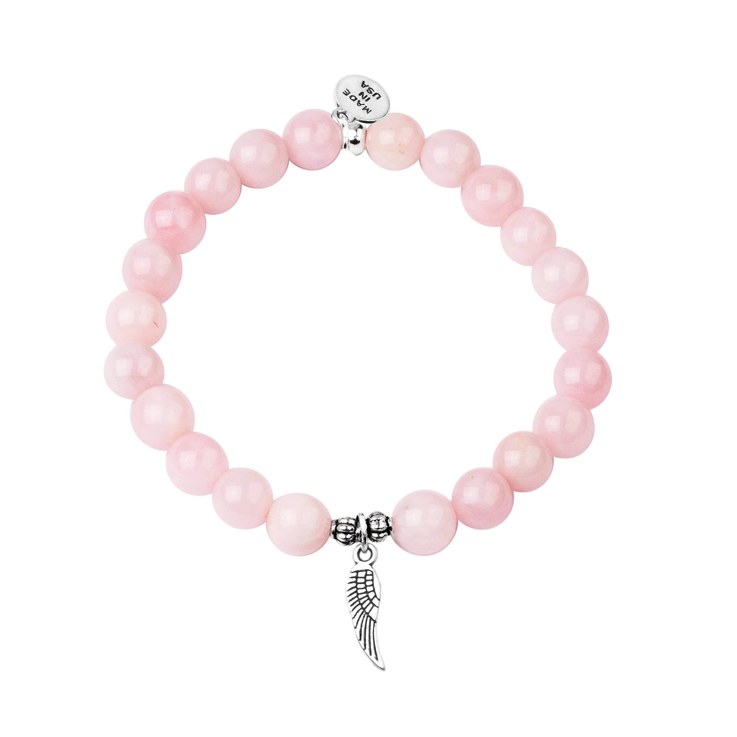 Angel Wing | Stone Beaded Charm Bracelet | Rose Quartz