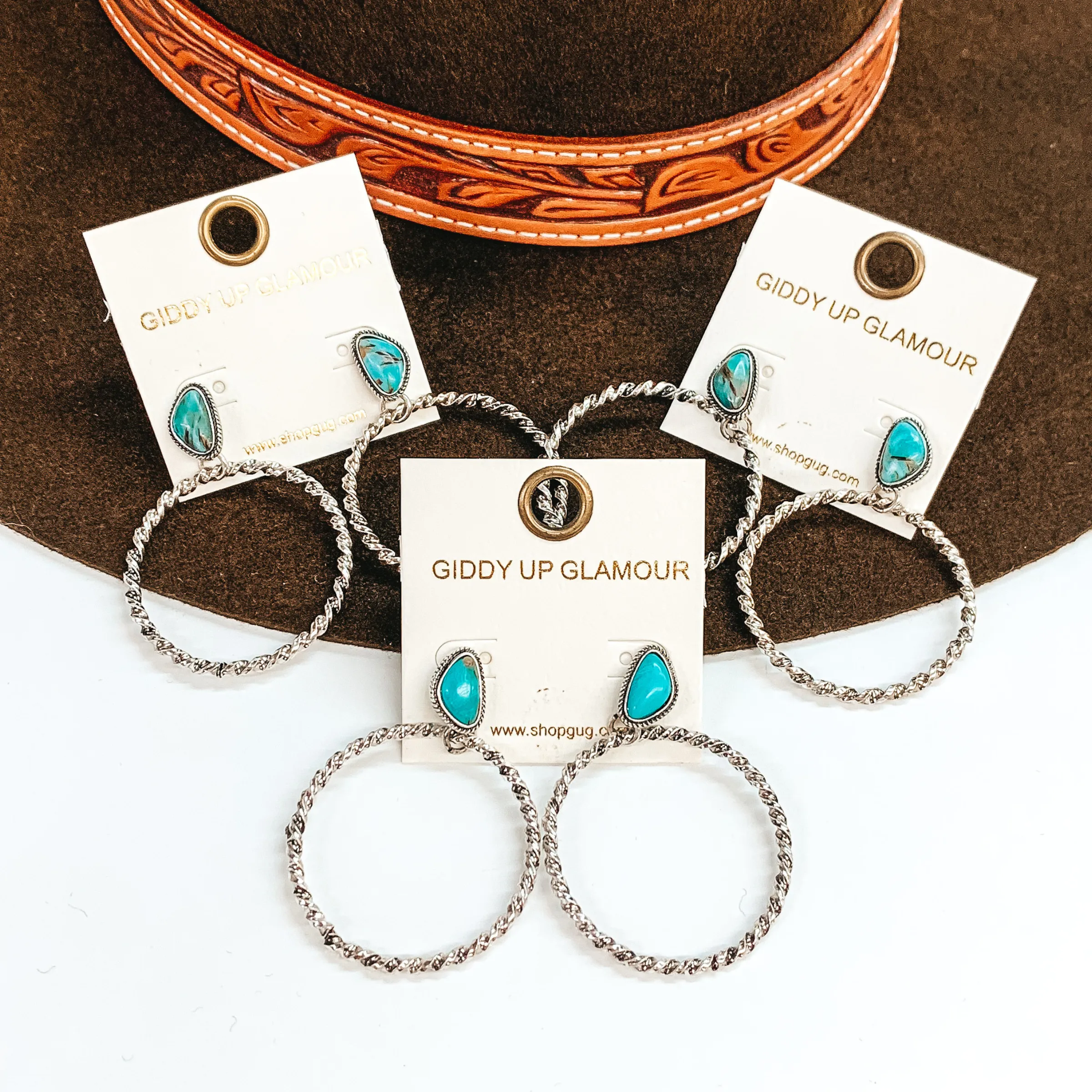 Another Adventure Twisted Rope Circle Drop Earrings with Asymmetrical Faux Stone in Turquoise