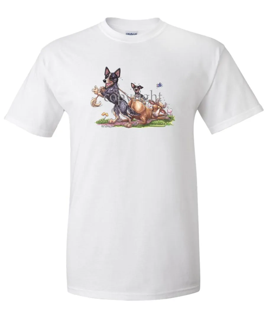 Australian Cattle Dog - Pulling Cow By Tail - Caricature - T-Shirt