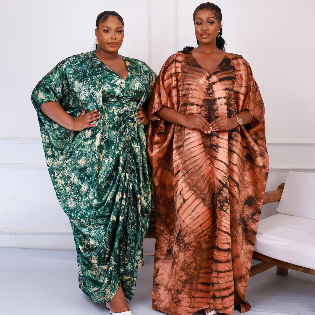 BACK IN STOCK - African Kampala Silk Drawstring Boubou Kaftan - Asha