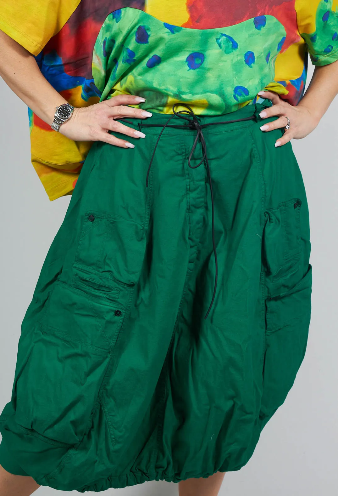 Balloon Style Skirt with Drawstring in Green