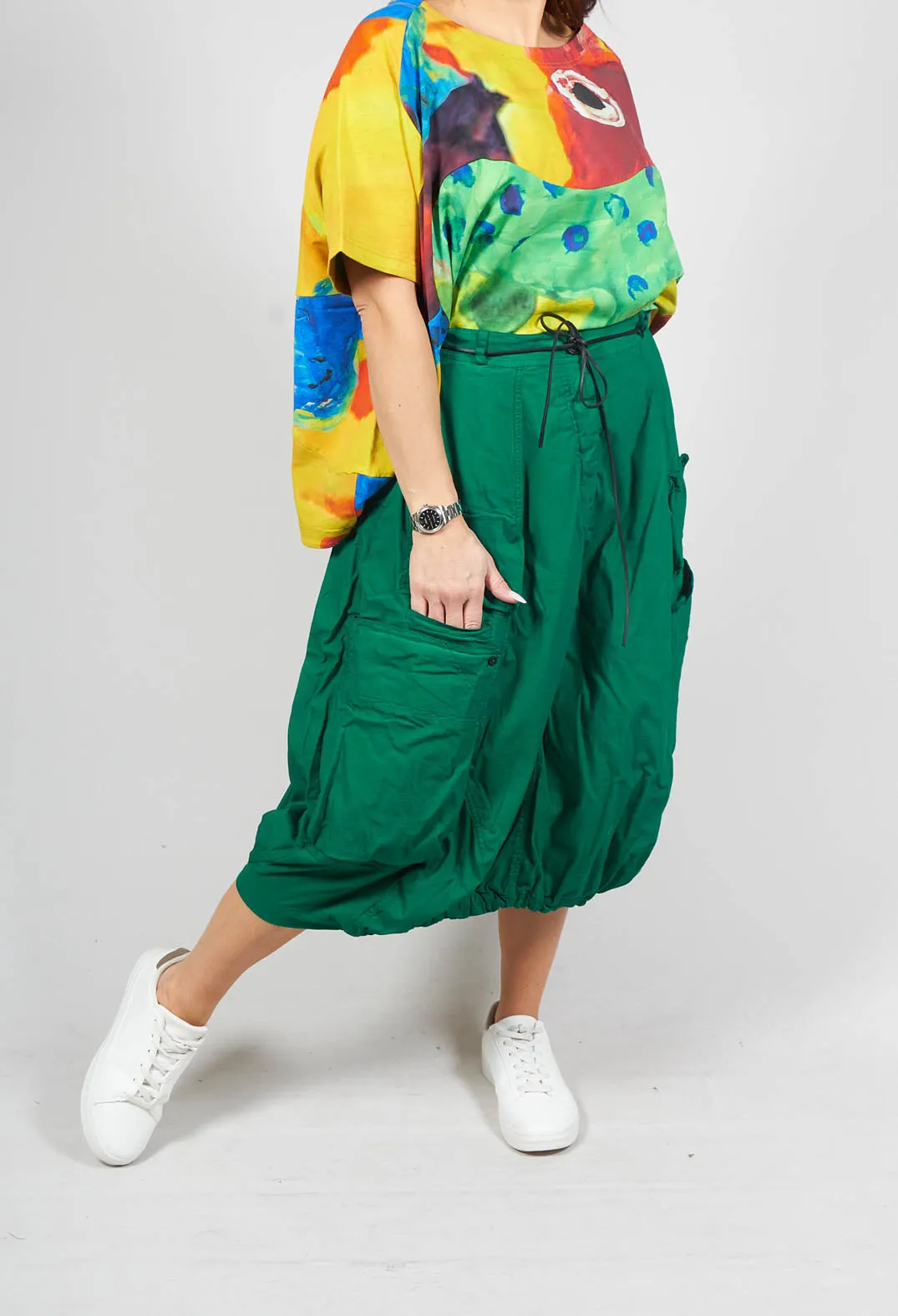 Balloon Style Skirt with Drawstring in Green