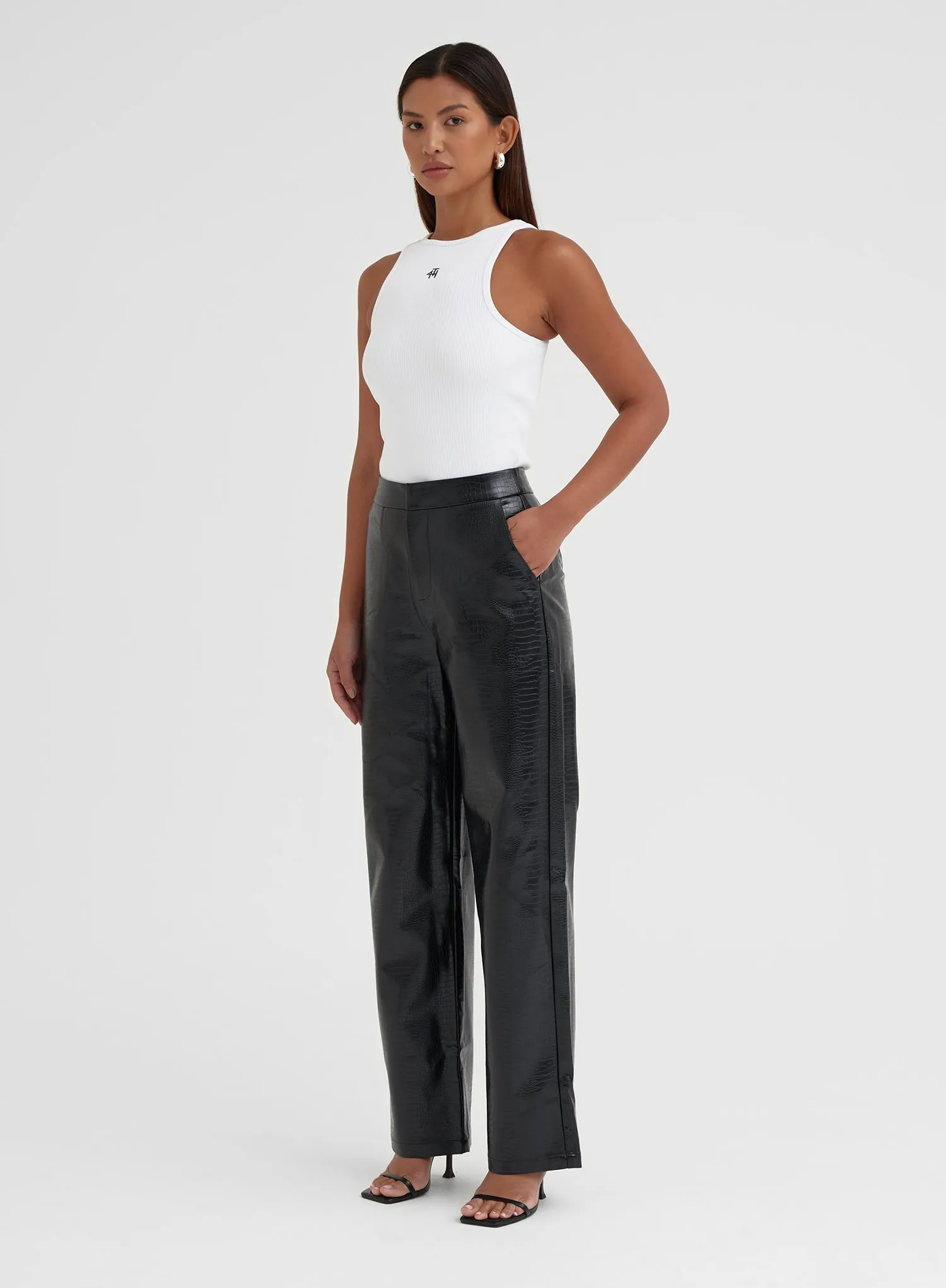 Black Croc Faux Leather Trouser - Judith