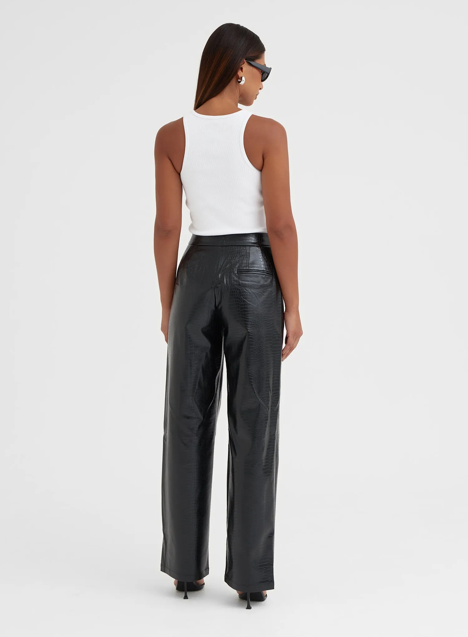 Black Croc Faux Leather Trouser - Judith