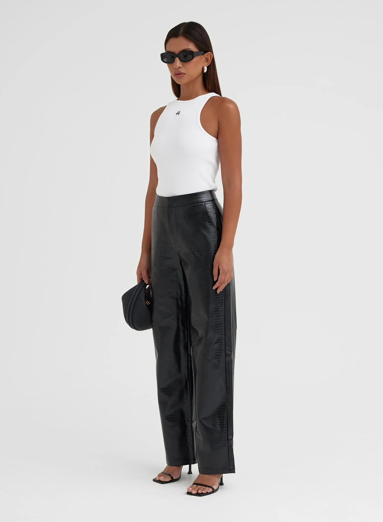 Black Croc Faux Leather Trouser - Judith