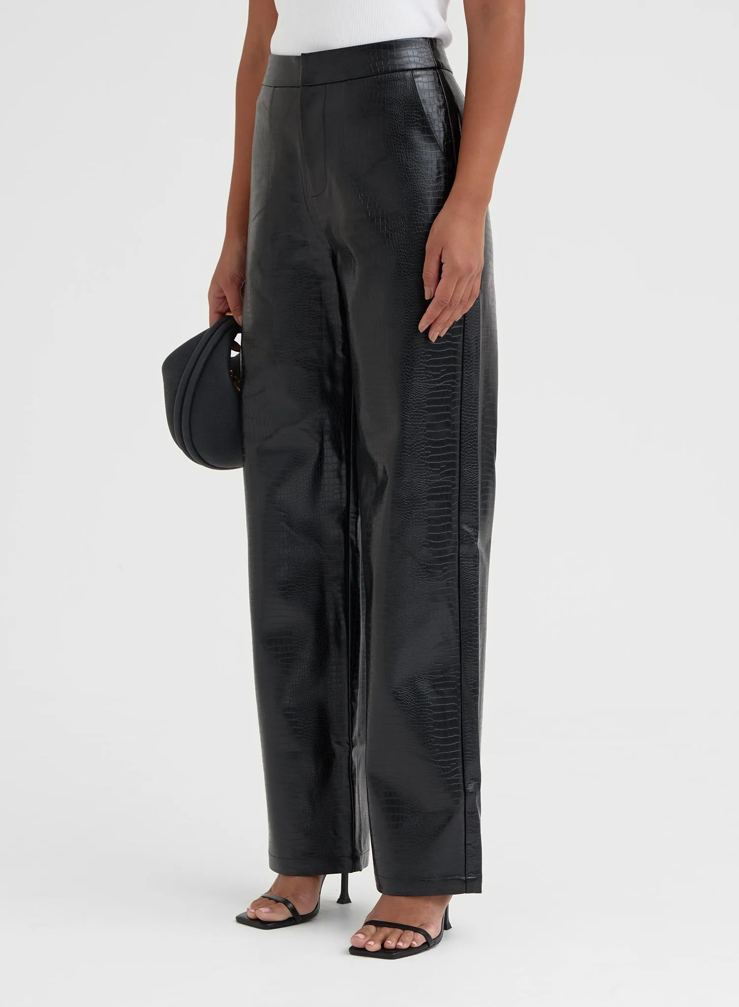 Black Croc Faux Leather Trouser - Judith