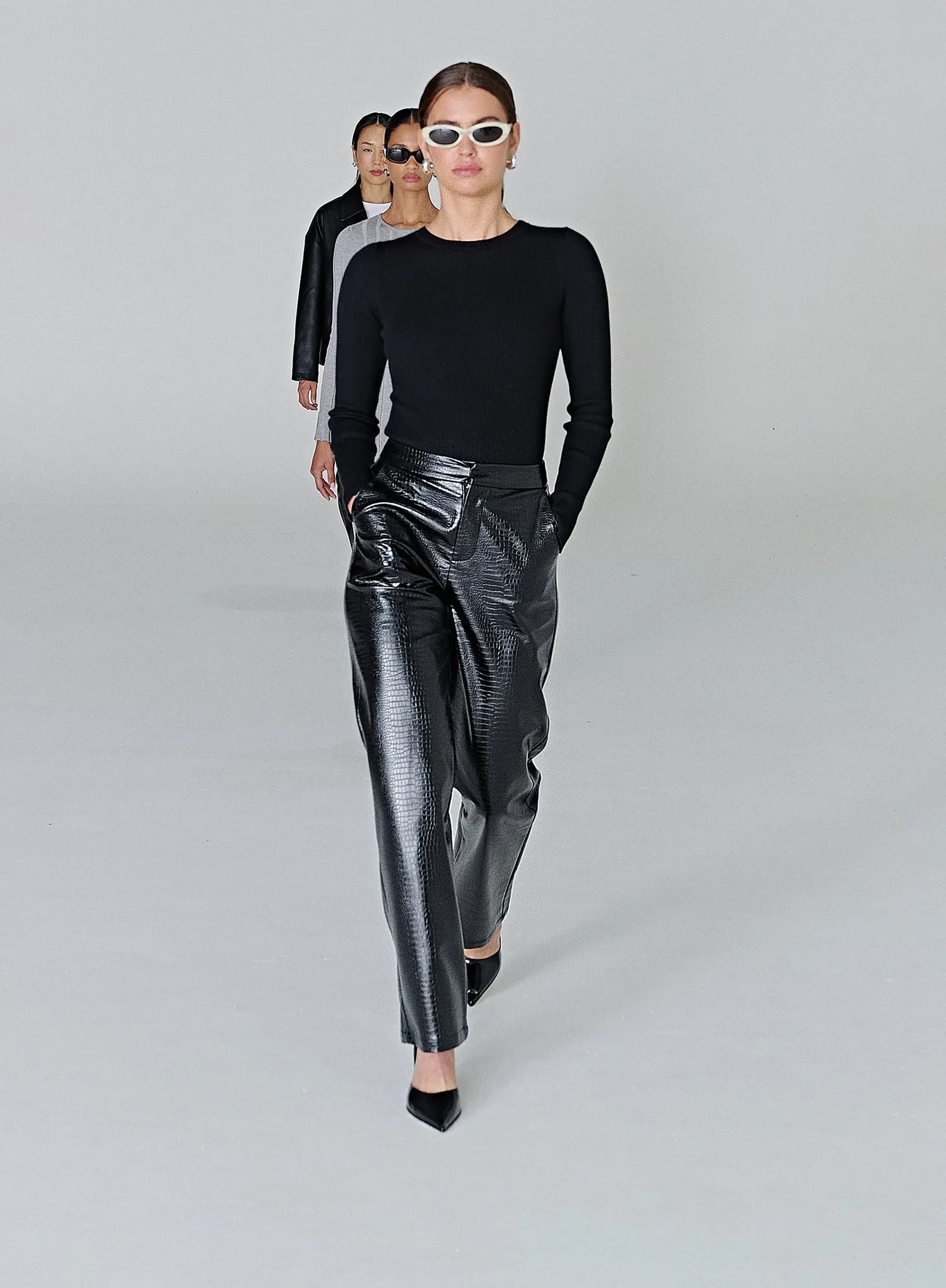 Black Croc Faux Leather Trouser - Judith