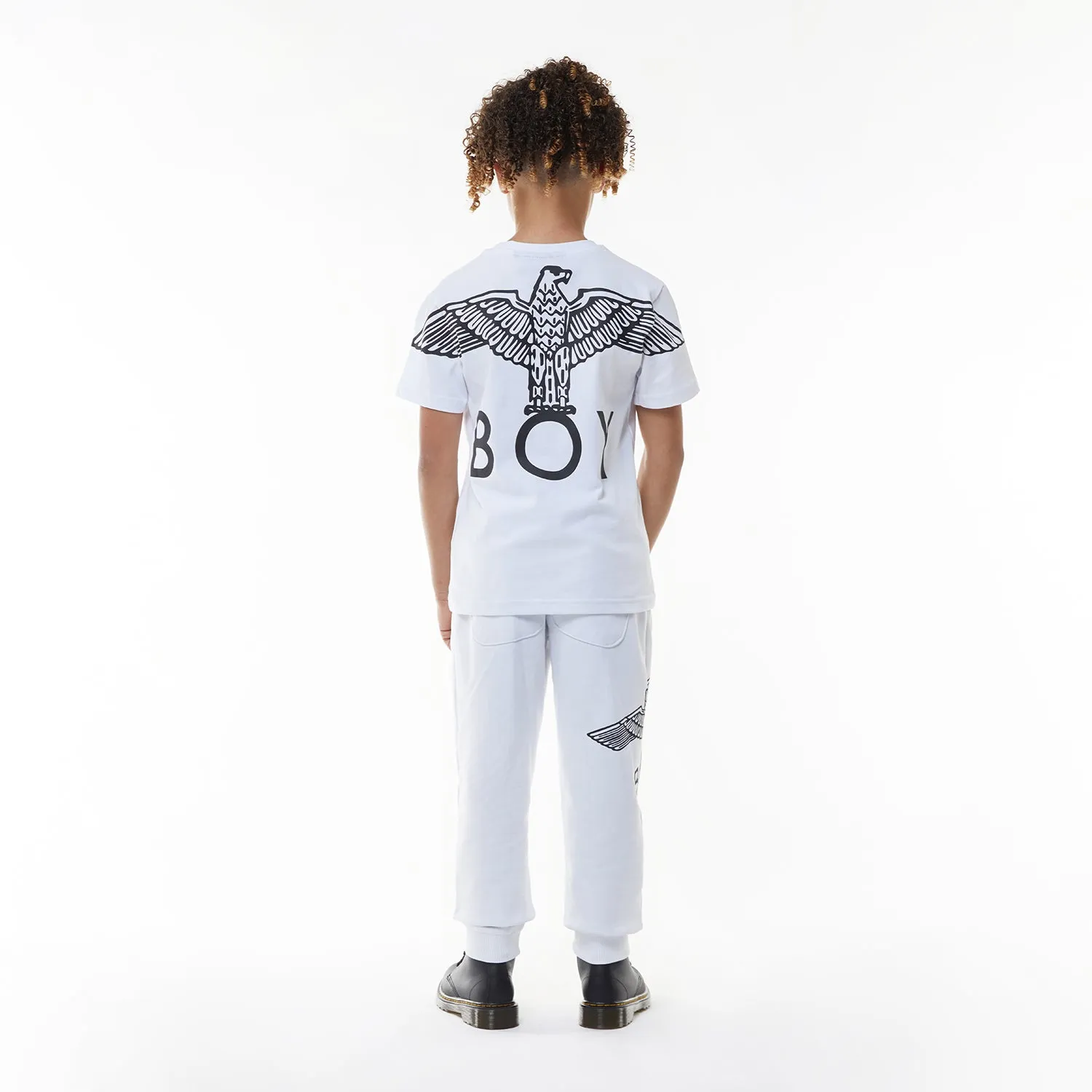 BOY EAGLE BACK PRINT KIDS GRAPHIC TEE - WHITE/BLACK