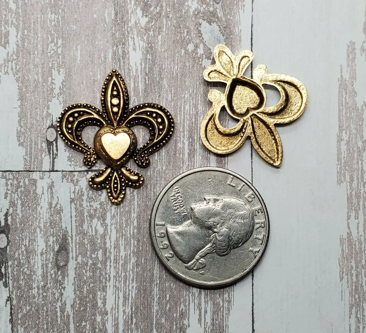 Brass Ornate Fleur De Lis Findings x 2 - 3856S.