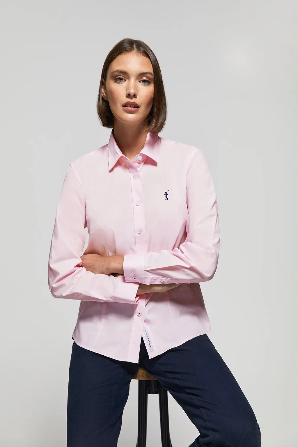 Camisa de popelín Slim Fit rosa con bordado Rigby Go