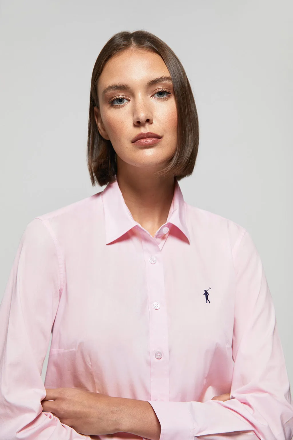 Camisa de popelín Slim Fit rosa con bordado Rigby Go