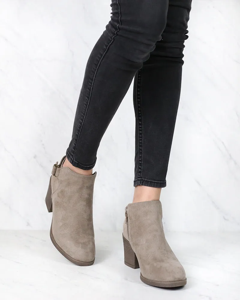 Casual Faux Suede Block Heel Ankle Bootie in More Colors