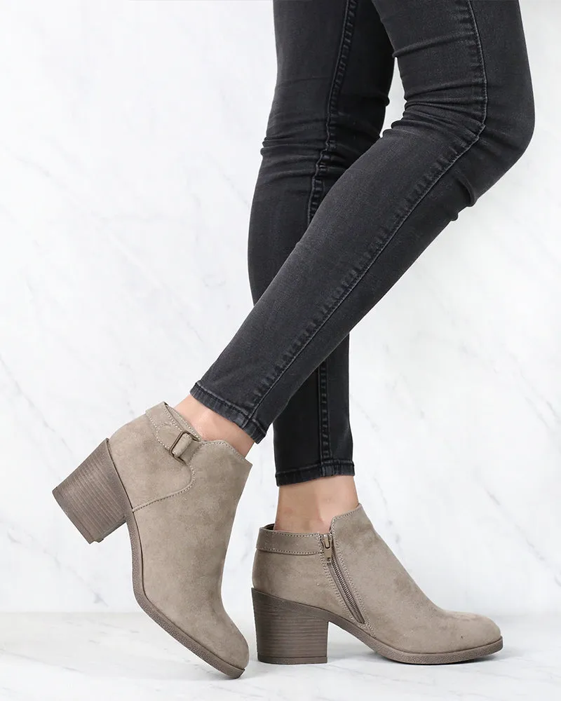 Casual Faux Suede Block Heel Ankle Bootie in More Colors