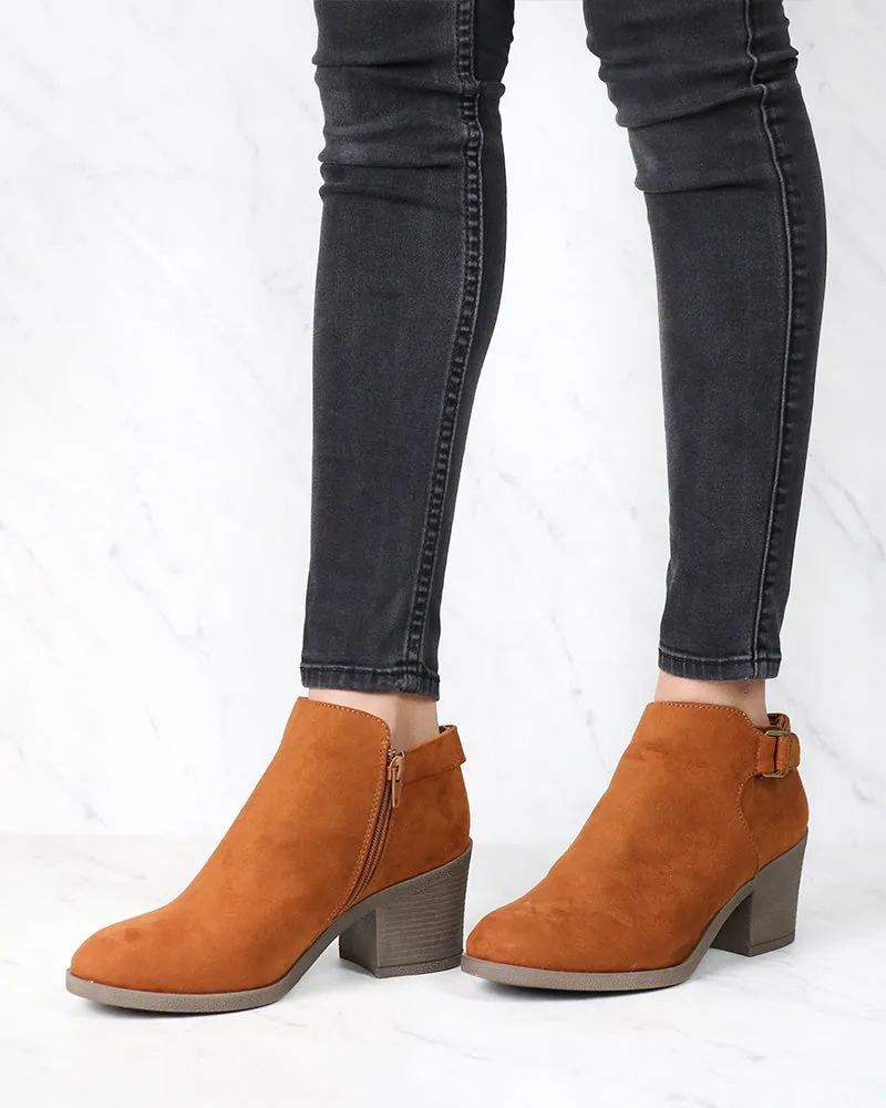 Casual Faux Suede Block Heel Ankle Bootie in More Colors