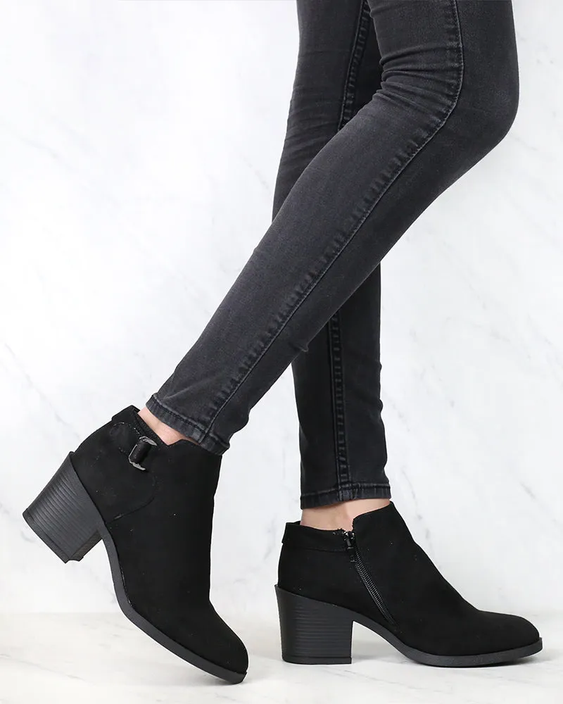 Casual Faux Suede Block Heel Ankle Bootie in More Colors