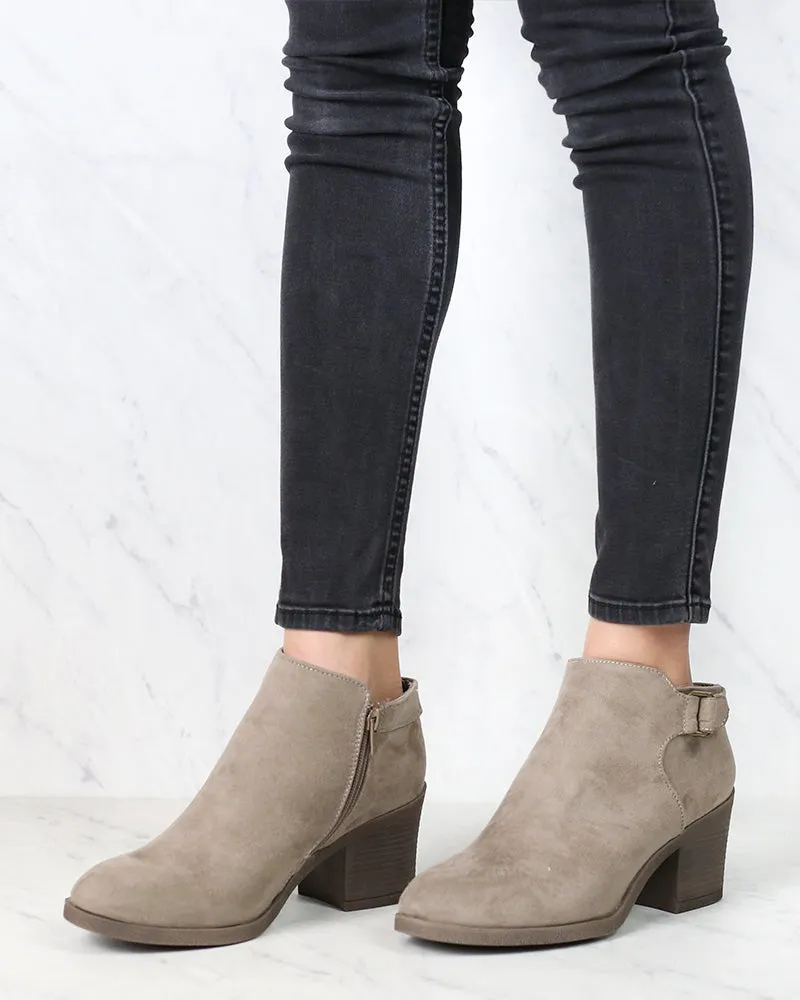 Casual Faux Suede Block Heel Ankle Bootie in More Colors