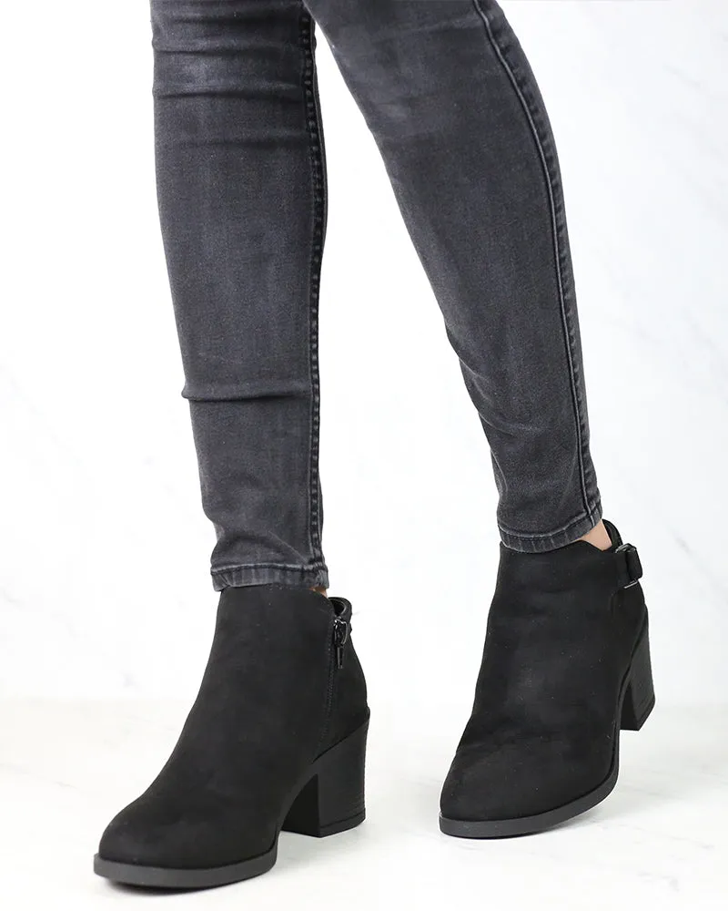 Casual Faux Suede Block Heel Ankle Bootie in More Colors