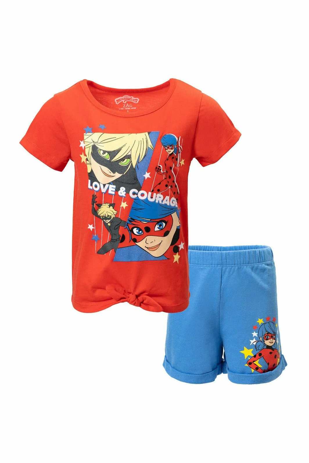 Cat Noir Knotted Pullover Graphic T-Shirt & French Terry Shorts