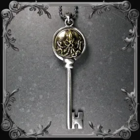 Cthulhu Key Pendant - Partial Antique Brass Finish