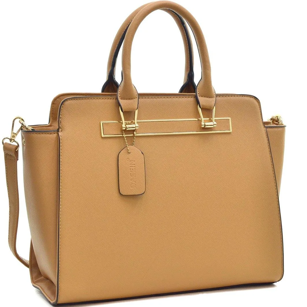 Dasein Faux Saffiano Leather Winged Satchel with Shoulder Strap