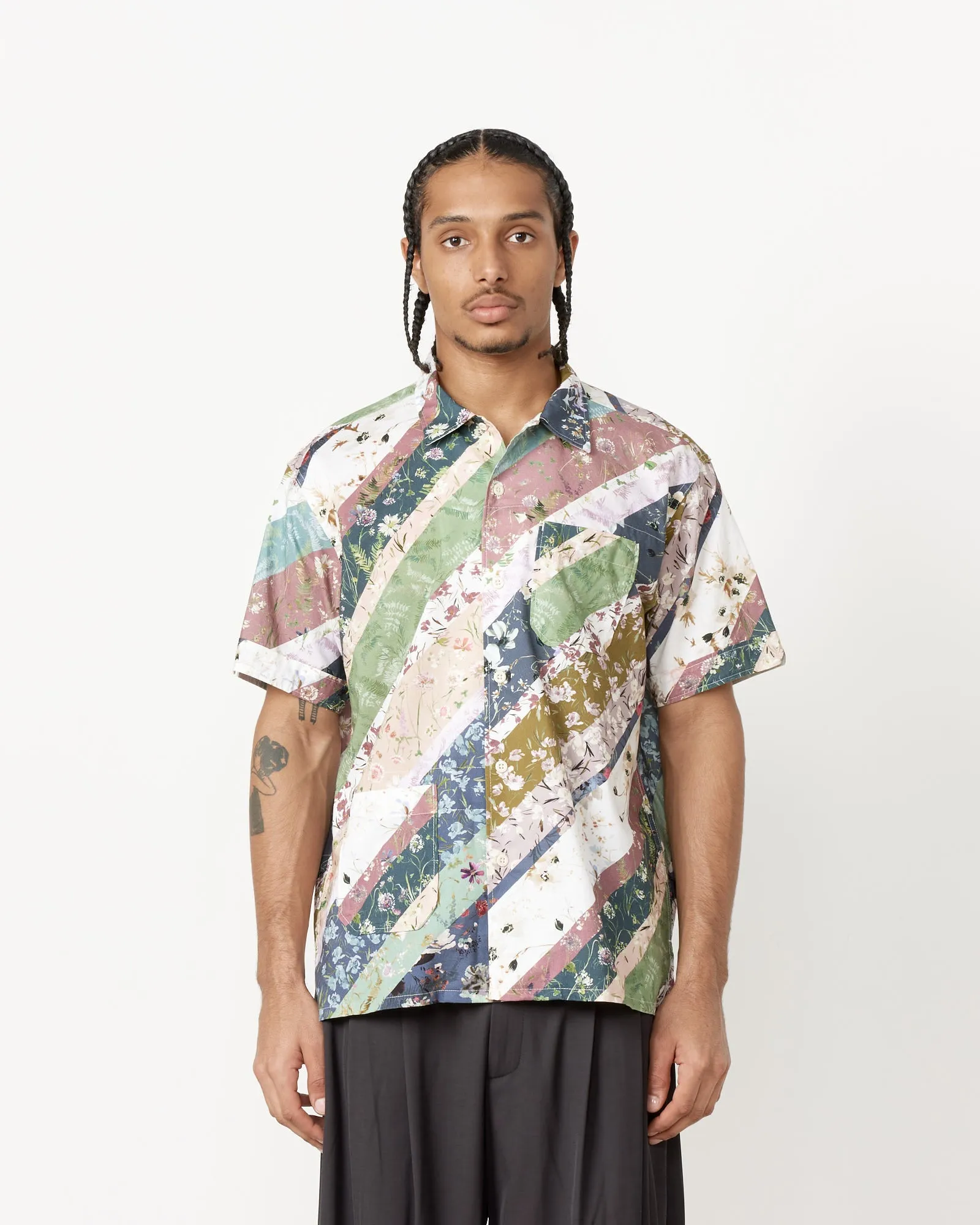 Diagonal Print Camp Shirt in Navy