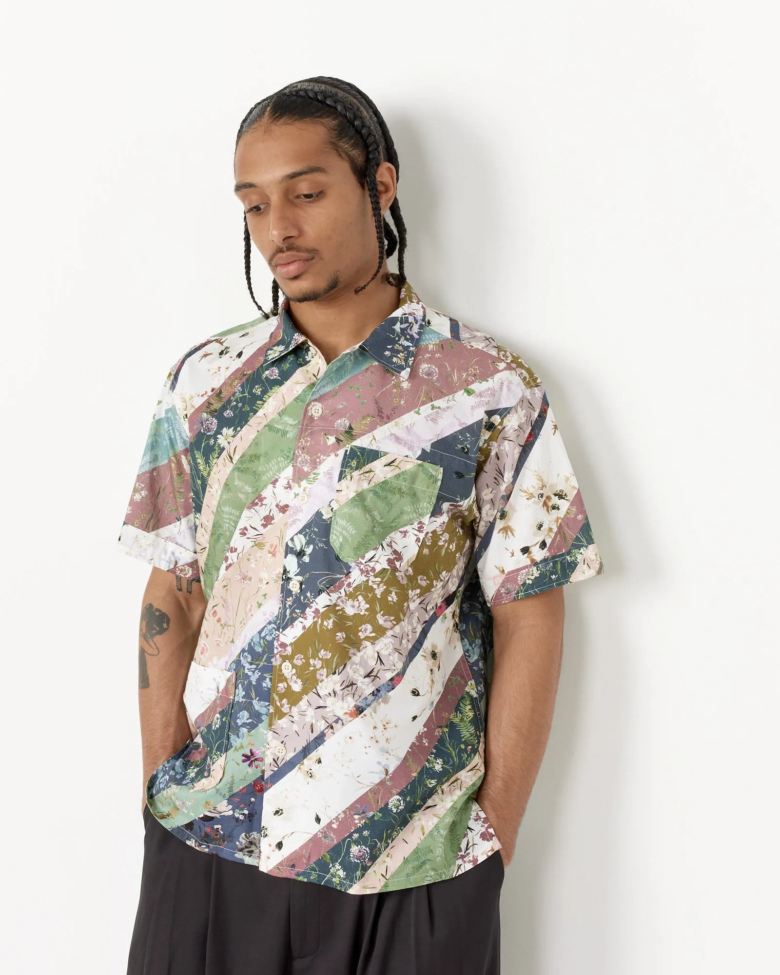 Diagonal Print Camp Shirt in Navy