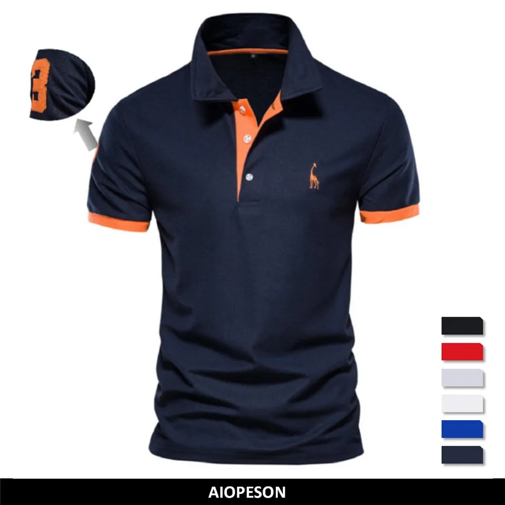 Embroidery 35% Cotton Polo Shirts men's Casual Solid Color Slim Fit Summer Clothing