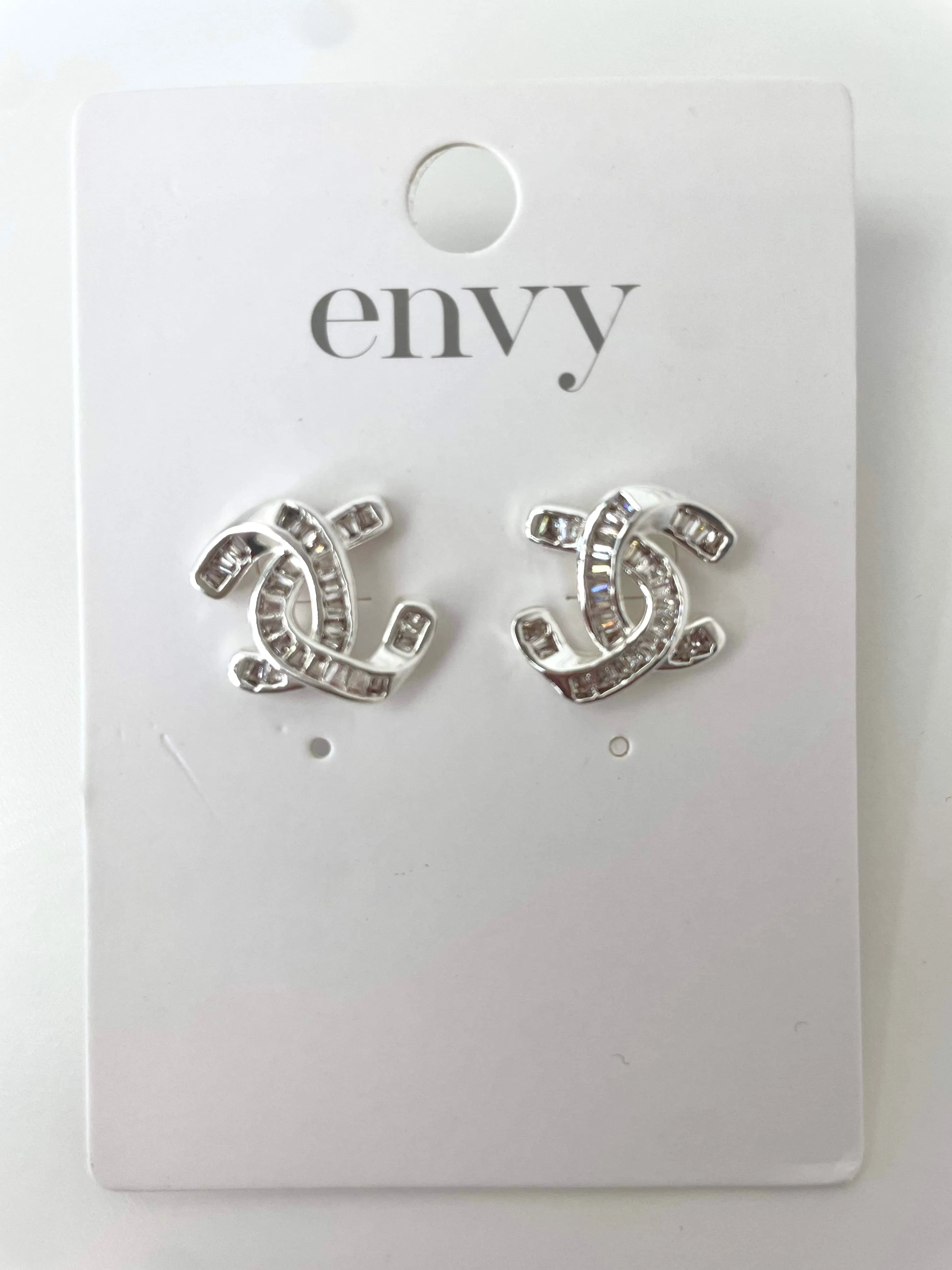 Envy Diamanté Crossover Earrings - Silver