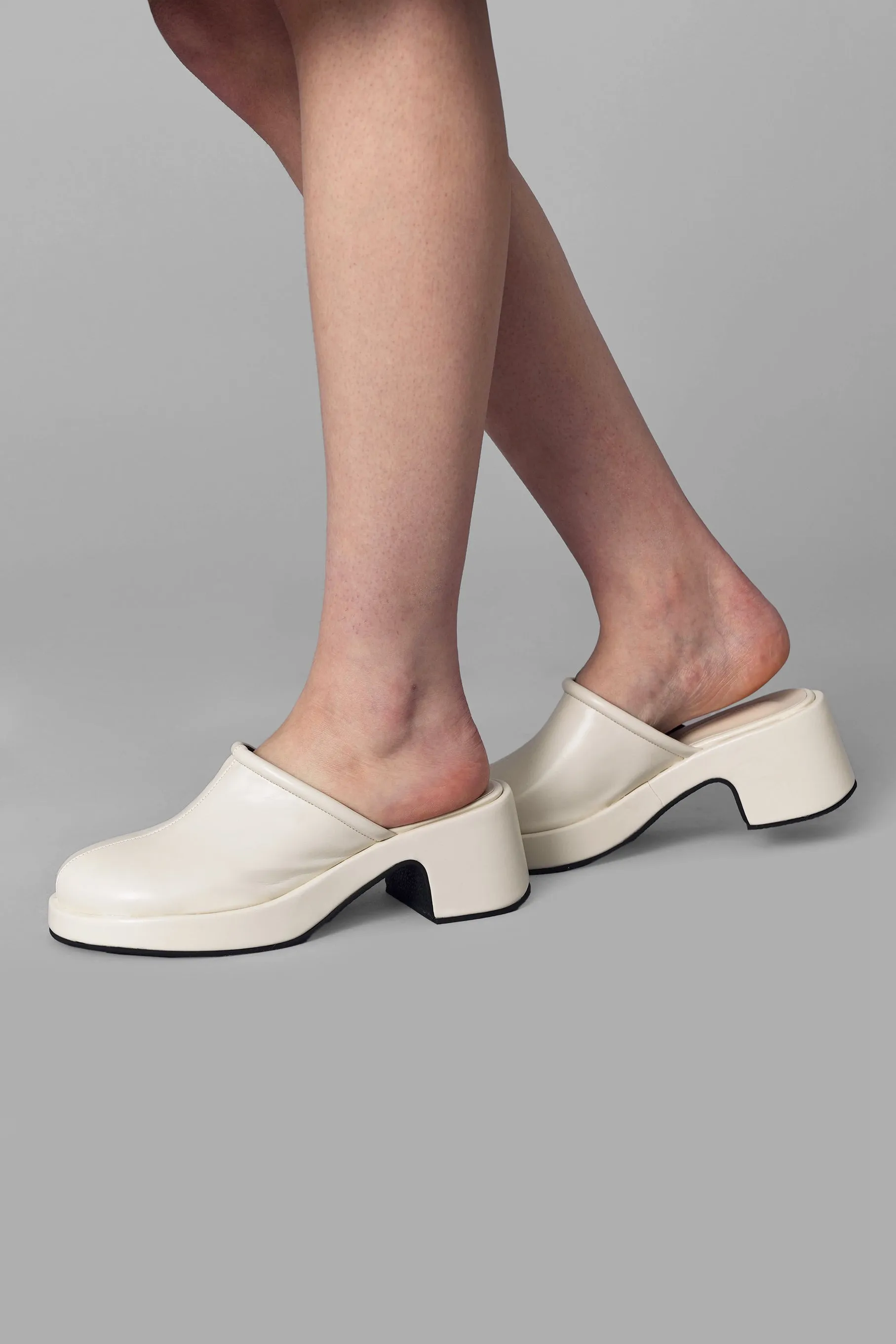 Faux Leather Heeled Clog, Ivory