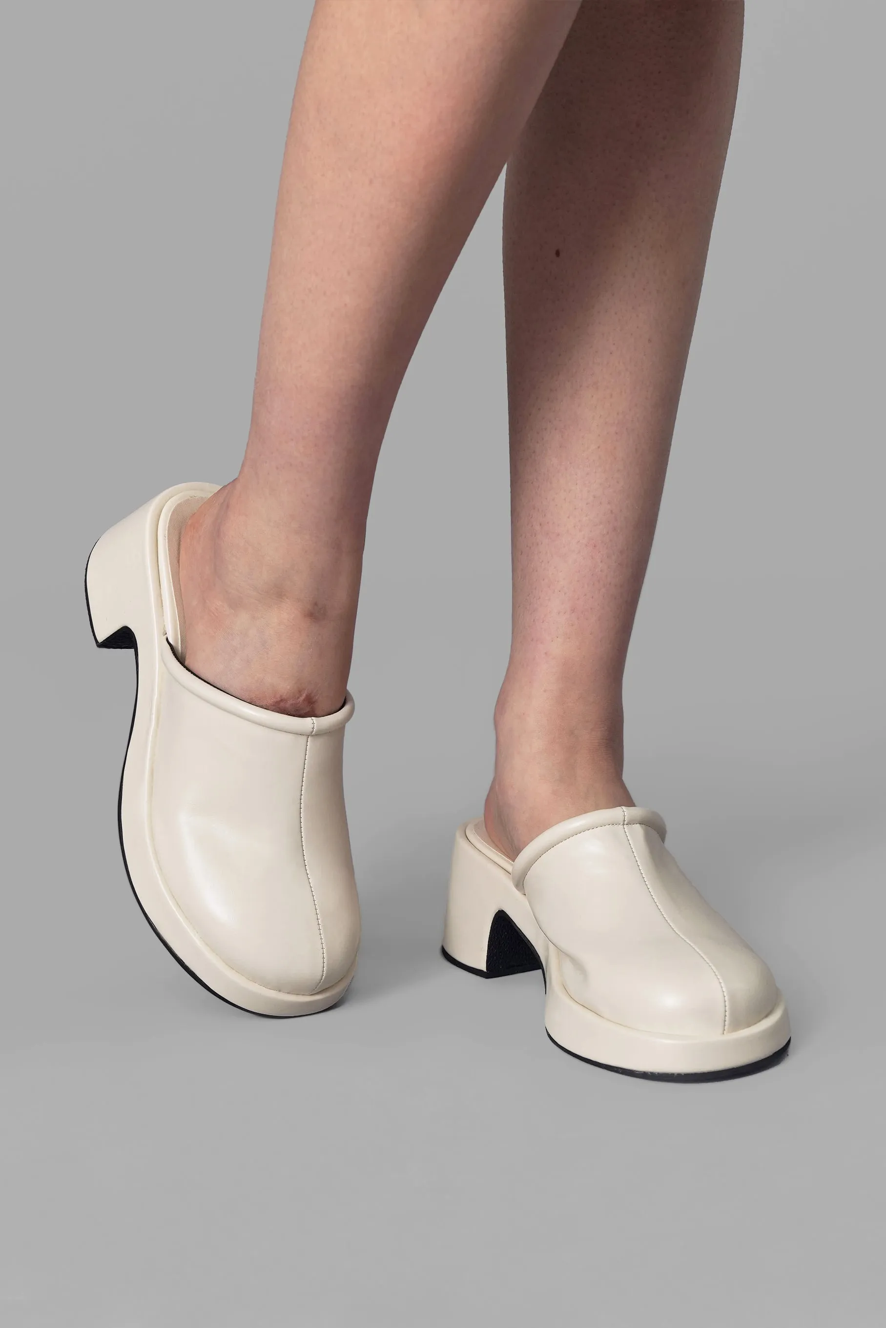 Faux Leather Heeled Clog, Ivory