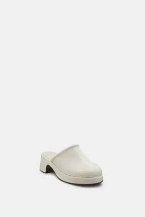 Faux Leather Heeled Clog, Ivory