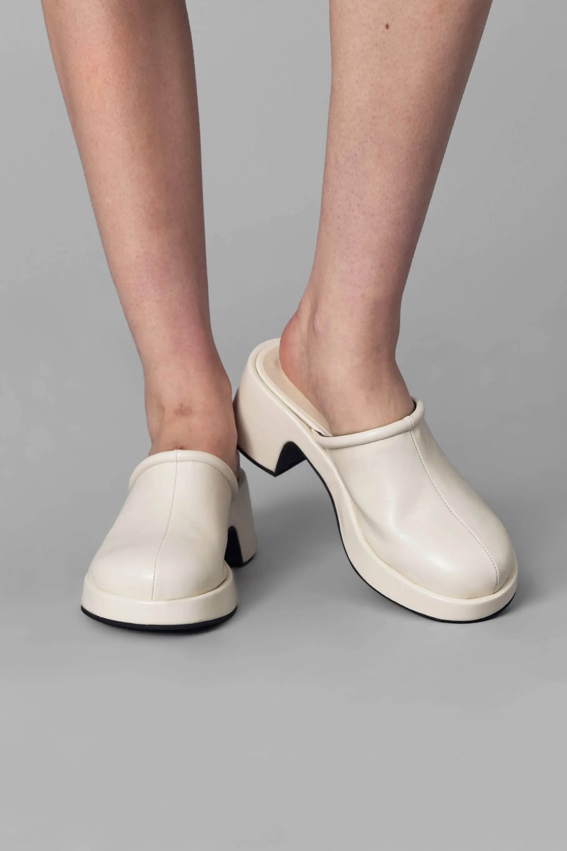 Faux Leather Heeled Clog, Ivory