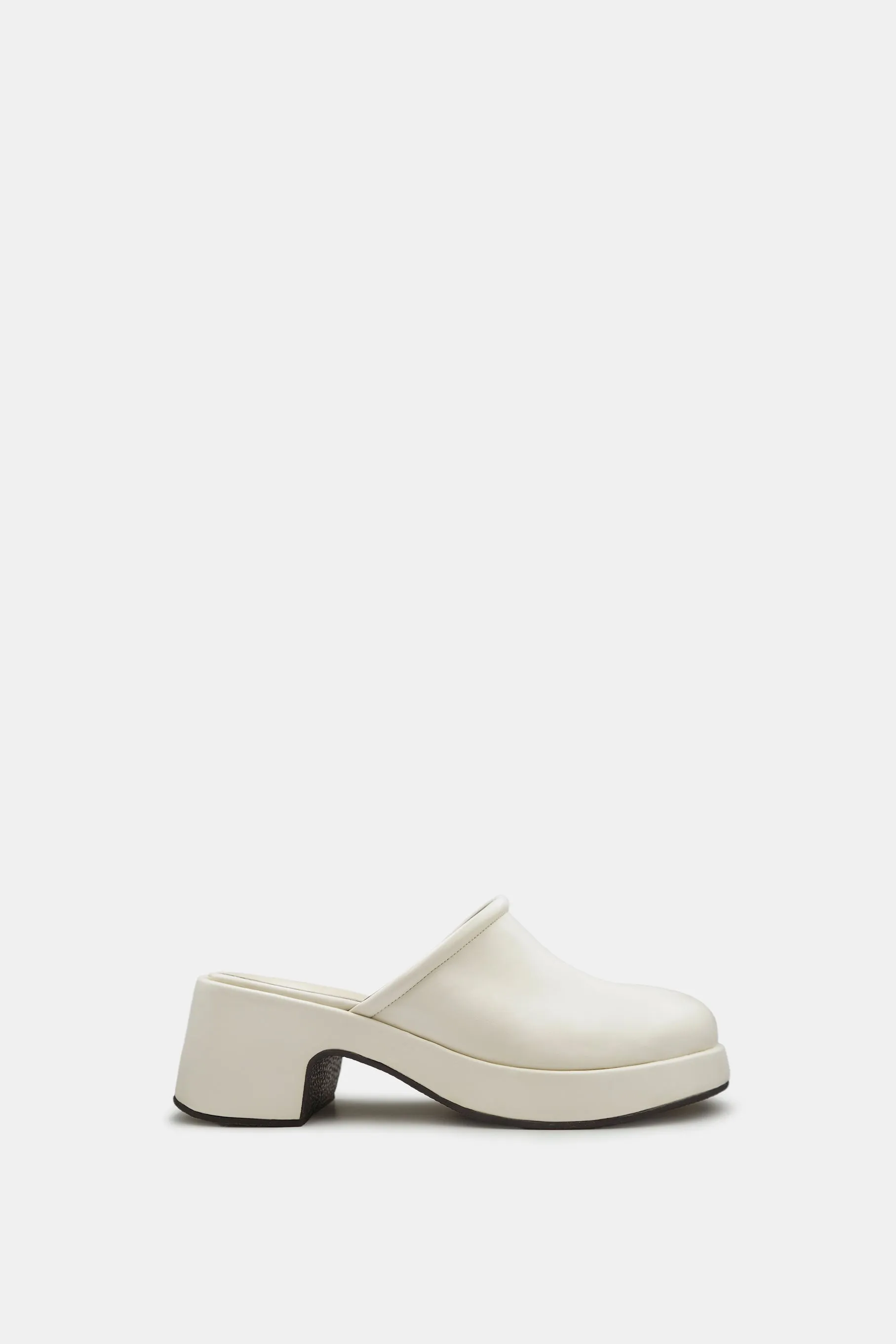 Faux Leather Heeled Clog, Ivory