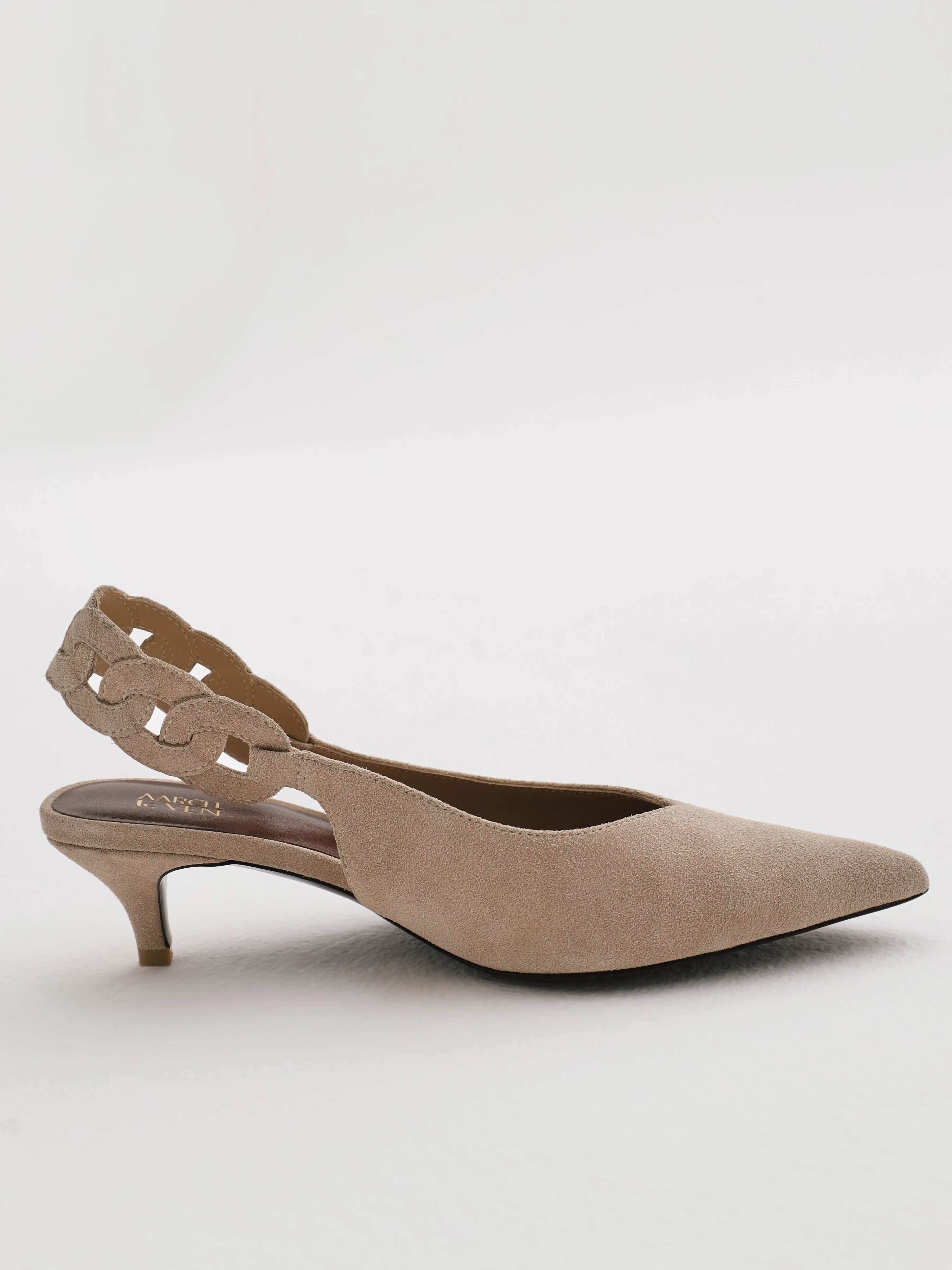 Giovanna Kitten Heel Link Back Suede Pumps | Almond