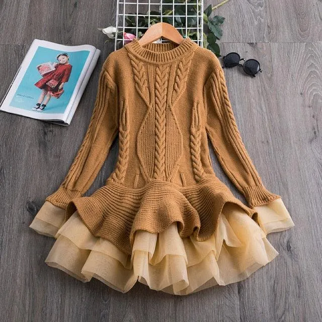 Girls Christmas Dress Knitting Sweater Dress for Girls Winter Dress Autumn Full Sleeve Elk Deer Printing Girl Clothes New Year