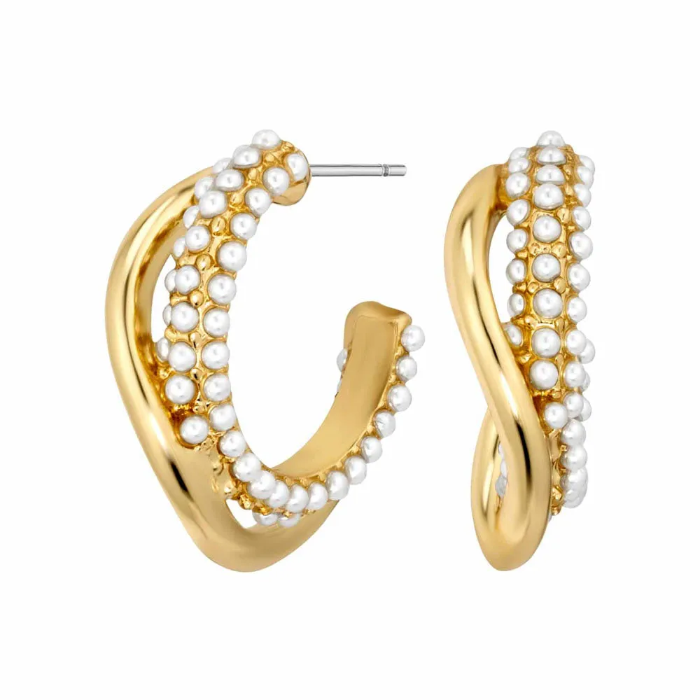 Gold & Pearl Embellished Double 25MM Hoop Earring