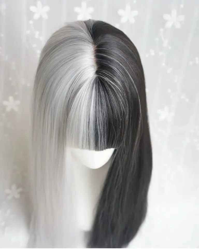 GOTHIC AIR BANGS BLACK GOLDEN LONG STRAIGHT WIG BY31007